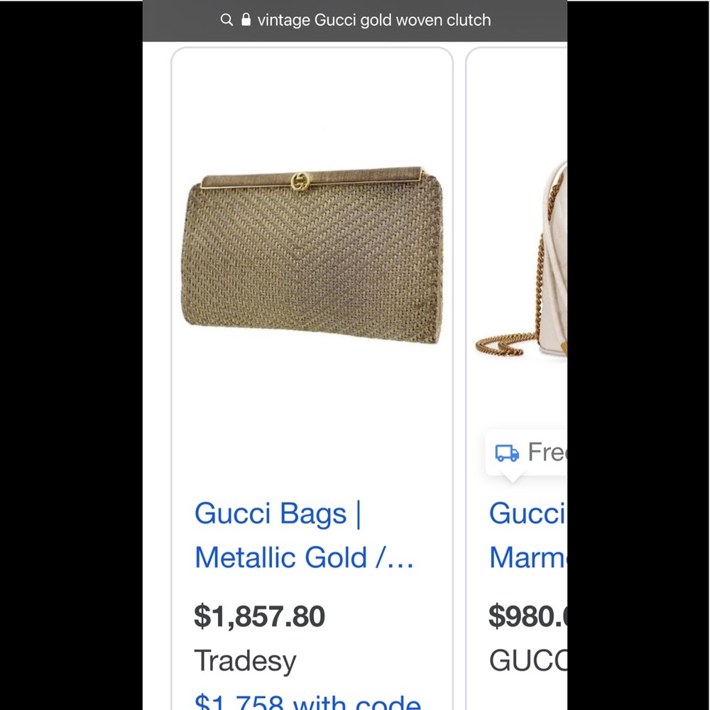 Gucci Metallic Gold/Silver Over Gg Accent Gold/Silver Woven Silk/Leather Clutch